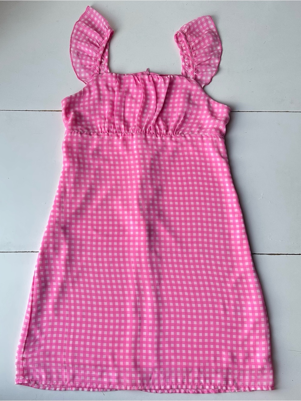 Art Class Girls' Ruched Bust Flutter Strap Chiffon Dress, Large- Pink